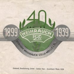 1939: Prospekt anlässlich des 40-jährigen Bestehens der Firma im Jahre 1939. Hier wurde auch die erste Druckluftpistole vorgestellt. / Catalogue cover on the occasion of the 40. anniversary of the company in 1939.