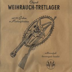1930 - 1990: Verpackung der Fahrradteile wie Zahnräder, Kurbeln, Achsen und Tretlager in den 50er Jahren. / Wrapping of the bicycle parts (cogwheels, cranks, axles, braquet ball bearings) in the 50 fifties.